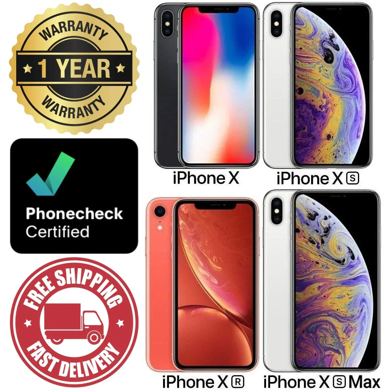 Pre-Owned Apple iPhone X XR XS XS Max - 64GB 128GB 256GB - Fully Unlocked